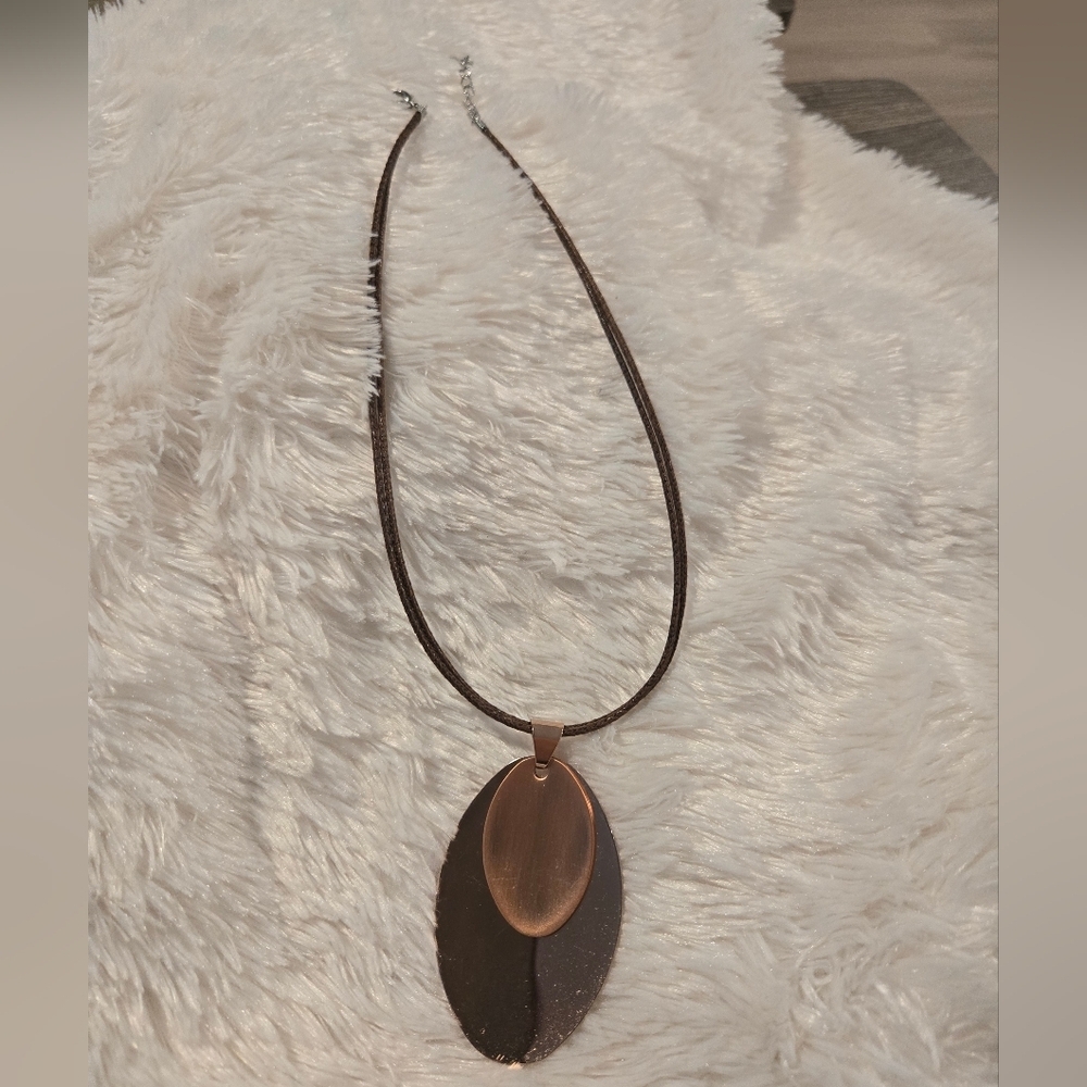 Copper Color Pendant On Leather String - Picture 2 of 5